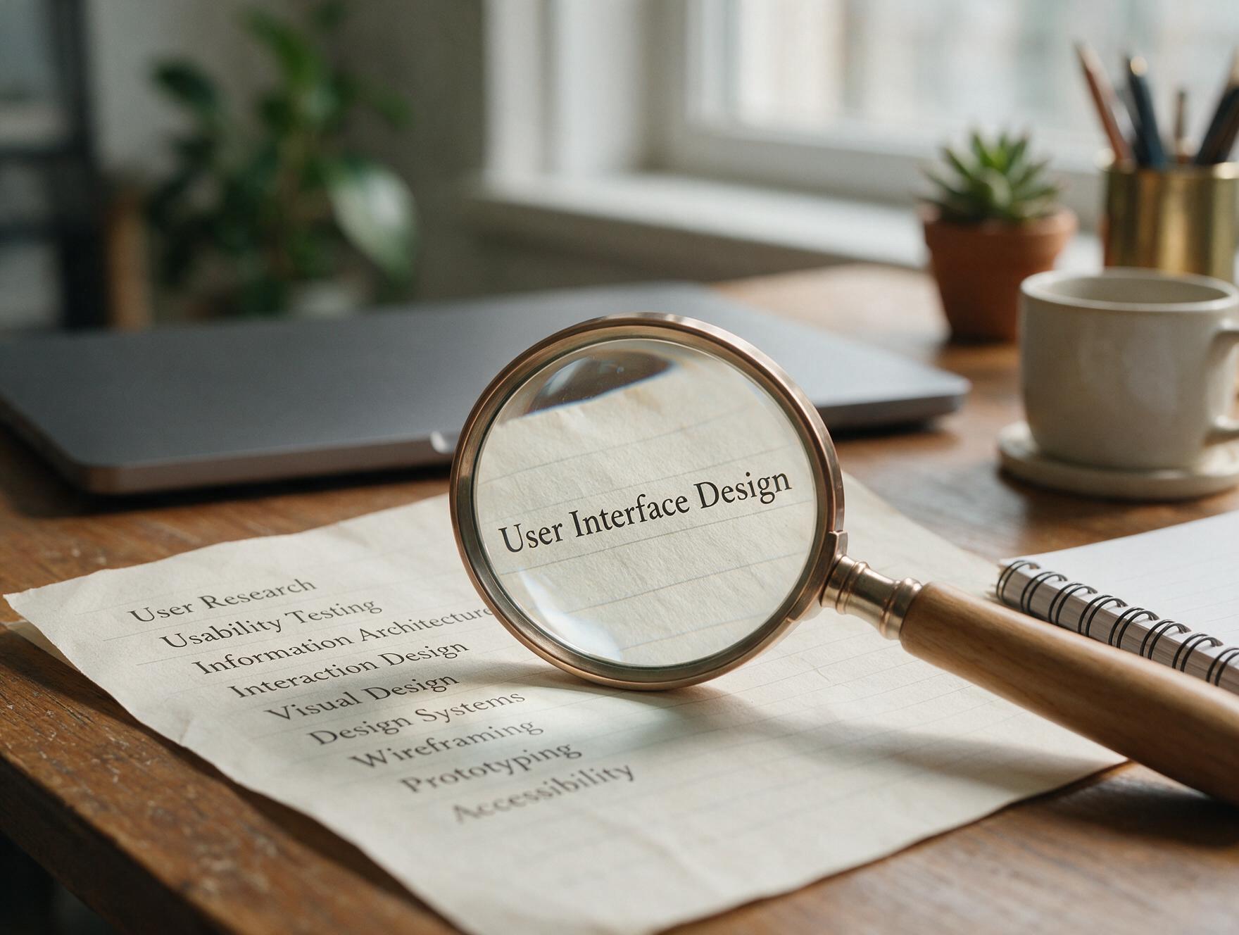 A magnifying glass over a printed list of keywords on paper